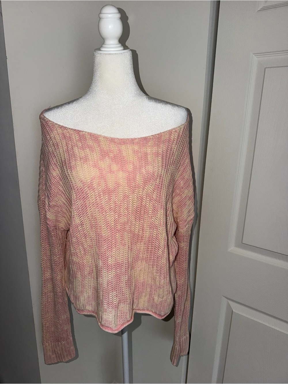 PINK Victoria's Secret Pink and Cream Tie-Dye Off-Shoulder Sweater